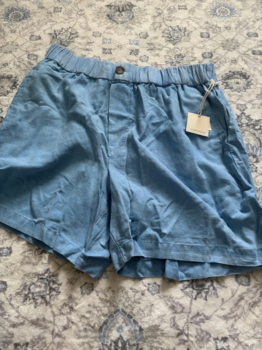 High Waist Women's Linen-Blend Shorts in Light Blue